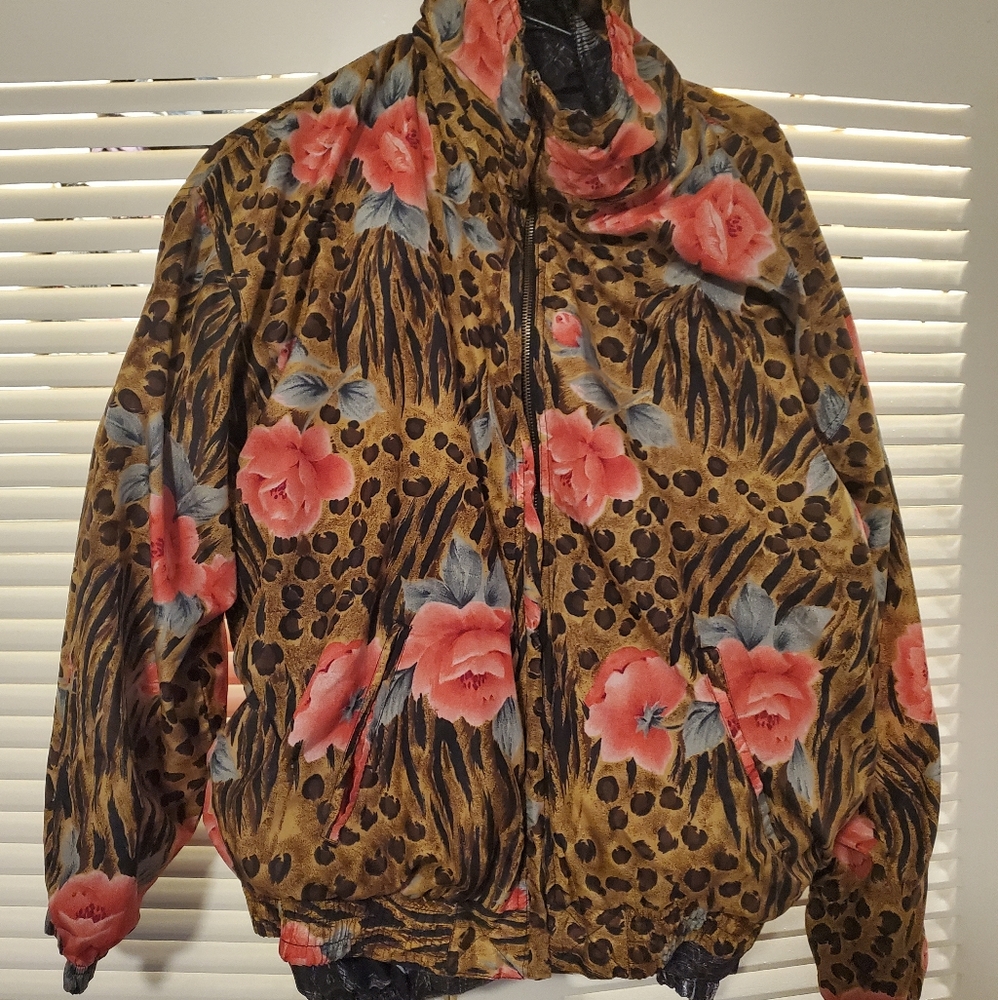 Vintage EVR floral animal print bomber jacket